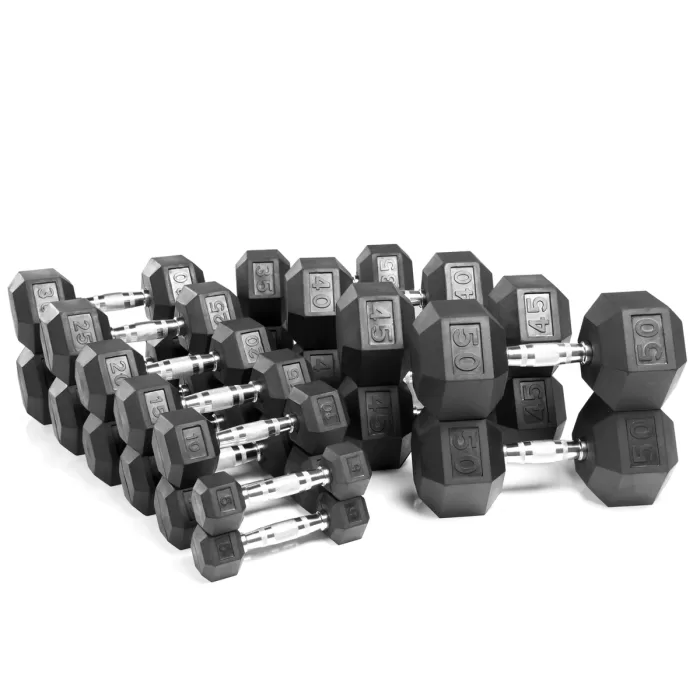 Rubber Hex Dumbbells 5lb-50lb with Rack - SALE! - Image 2